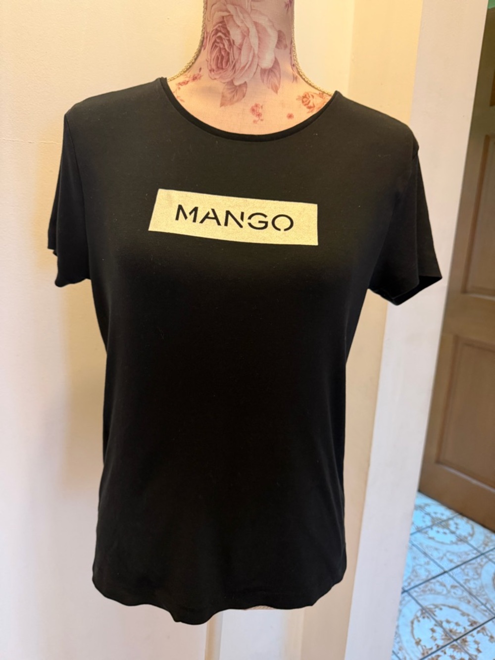 Mango Black Short Sleeve Tee with Gold Logo